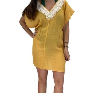 2/$30 FORTUNE Swimwear Cover Up Size S / M Yellow Liana Caftan Sun Ray Crepe NEW
